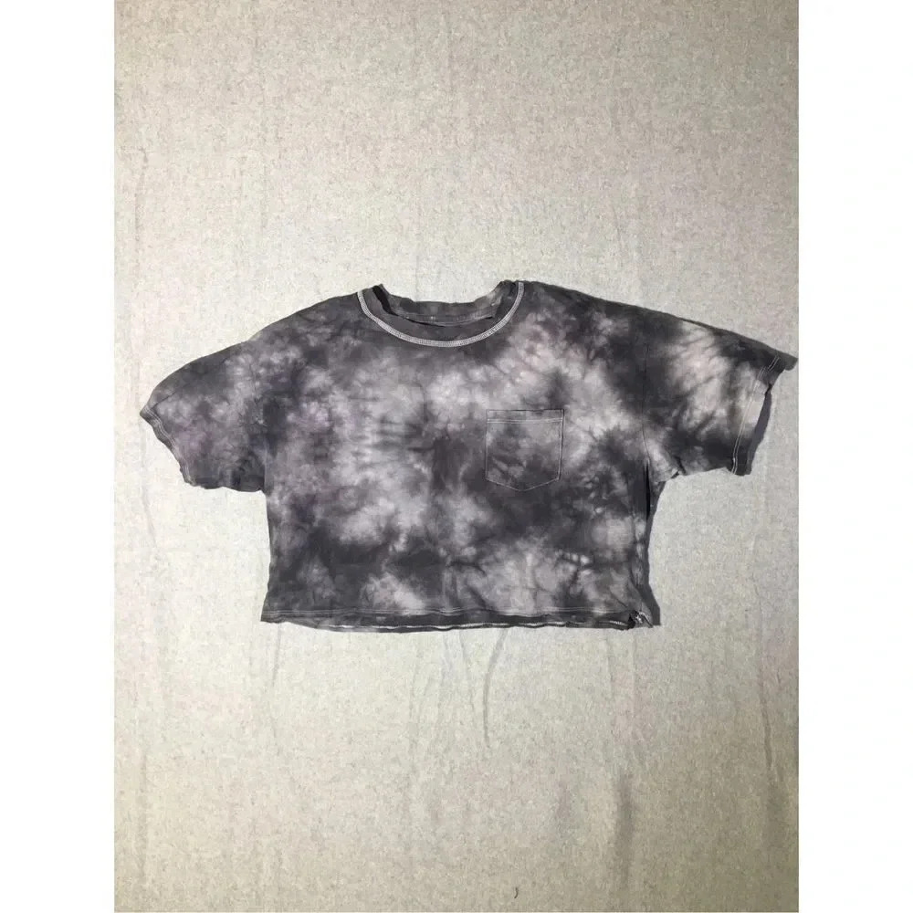 Womens American Eagle Top Size Small Black Tie Dye Cropped Casual Classic Basic